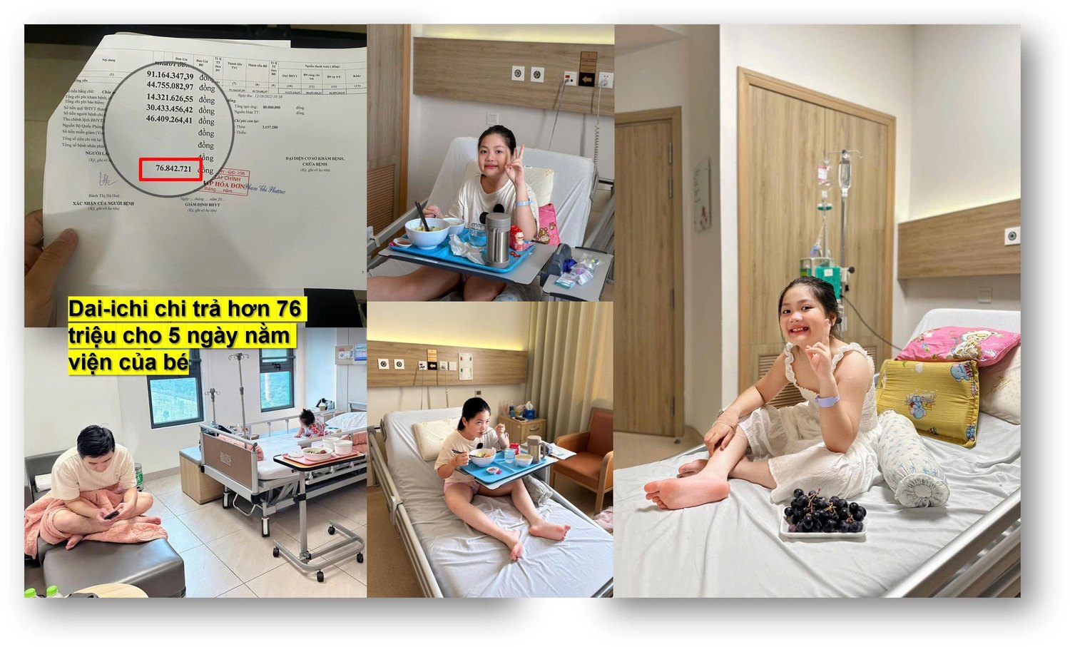 Hóa đơn Dai-ichi chi trả hơn 76 triệu cho 5 ngày nằm viện của một bé